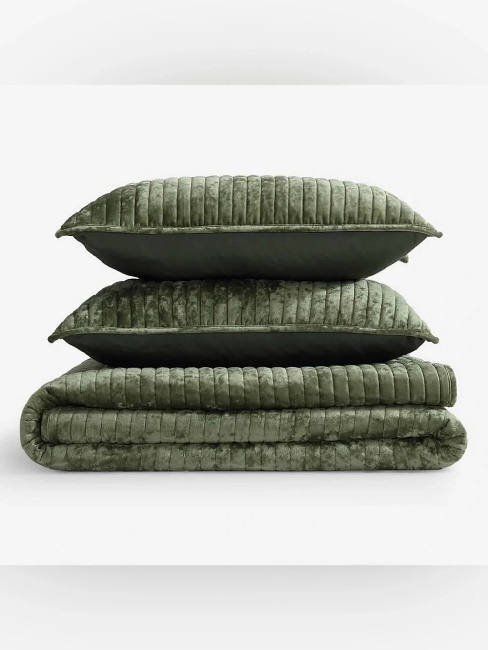 Sunday Citizen King Velvet Quilt & Sham Set Olive Leaf Green NWOT Luxury Bedding